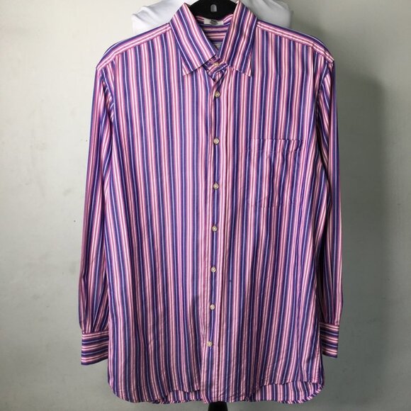 Peter Millar Tailored Fit Pink Purple Striped Long Sleeve Button Down Shirt Med - Picture 1 of 16